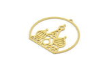 Brass Round Charm, 4 Raw Brass Kremlin Palace Patterned Round Charms With 1 Loop, Findings (32x30x0.60mm) A6658