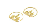 Brass Round Charm, 4 Raw Brass Kremlin Palace Patterned Round Charms With 1 Loop, Findings (32x30x0.60mm) A6658