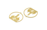 Brass Round Charm, 4 Raw Brass Kremlin Palace Patterned Round Charms With 1 Loop, Findings (32x30x0.60mm) A6658