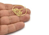 Brass Round Charm, 4 Raw Brass Kremlin Palace Patterned Round Charms With 1 Loop, Findings (32x30x0.60mm) A6658