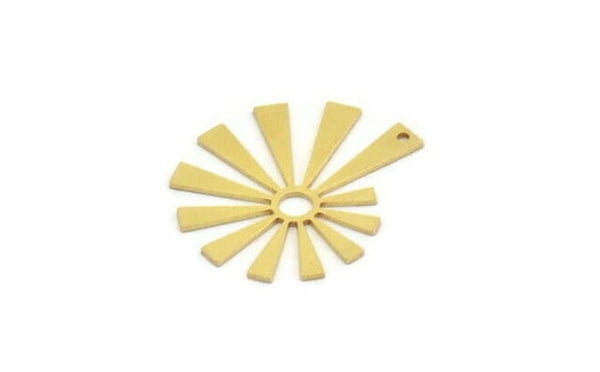 Brass Sun Charm, 4 Raw Brass Sun Charms With 1 Loop, Charm Pendants, Findings (32x27.5x0.80mm) A6687