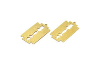 Brass Razor Blade Charm, 6 Raw Brass Razor Blade Shaped Charms With 1 Loop, Charm Pendants, Connectors (32x17x0.60mm) A6648