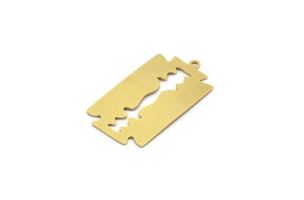 Brass Razor Blade Charm, 6 Raw Brass Razor Blade Shaped Charms With 1 Loop, Charm Pendants, Connectors (32x17x0.60mm) A6648