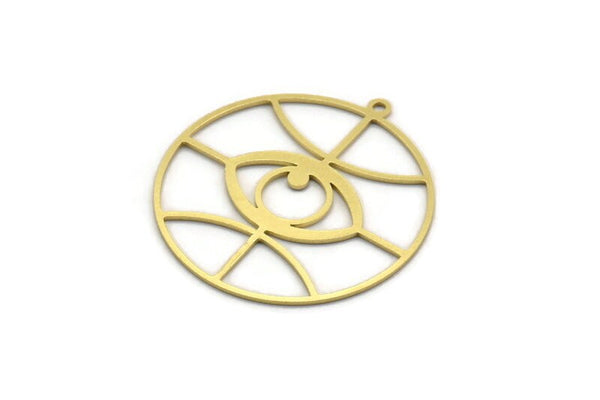 Brass Round Charm, 4 Raw Brass Eye Charms With 1 Loop, Charm Pendants (32x30x0.60mm) A6744