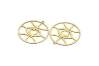 Brass Round Charm, 4 Raw Brass Eye Charms With 1 Loop, Charm Pendants (32x30x0.60mm) A6744