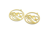 Brass Round Charm, 4 Raw Brass Mountain Patterned Round Shaped Charms With 1 Loop, Charm Pendants (32x30x0.60mm) A6747