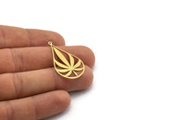 Brass Leaf Charm, 4 Raw Brass Drop Shaped Charms With 1 Loop, Findings (35x21x0.60mm) A6735