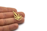 Brass Leaf Charm, 4 Raw Brass Drop Shaped Charms With 1 Loop, Findings (35x21x0.60mm) A6735