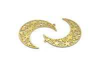 Brass Moon Charm, 4 Raw Brass Crescent Moon Shaped Charms With 1 Loop, Star Findings (40x12.5x0.60mm) A6731