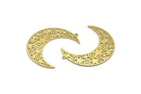 Brass Moon Charm, 4 Raw Brass Crescent Moon Shaped Charms With 1 Loop, Star Findings (40x12.5x0.60mm) A6731