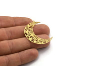 Brass Moon Charm, 4 Raw Brass Crescent Moon Shaped Charms With 1 Loop, Star Findings (40x12.5x0.60mm) A6731