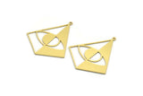 Brass Diamond Charm, 4 Raw Brass Eye Charms With 1 Loop, Pendant Findings (35x30x0.60mm) A6725