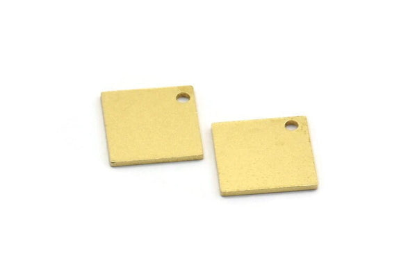 Brass Square Charm, 12 Raw Brass Square Shape Charms With 1 Hole, Geometric Findings (12x0.80mm) A6750