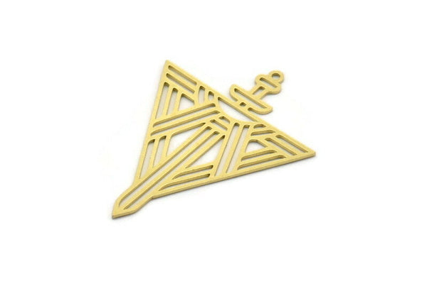 Brass Triangle Charm, 4 Raw Brass Sword Charms With 1 Loop, Findings (40x30x0.60mm) A6770