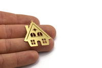 Brass House Charm, 4 Raw Brass House Shaped Charms With 1 Loop, Earrings, Findings (38x32x0.60mm) A6763