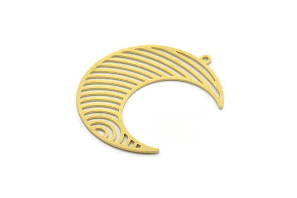 Brass Moon Charm, 4 Raw Brass Crescent Moon Charms With 1 Loop, Findings (36x12.5x0.60mm) A6764