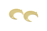 Brass Moon Charm, 4 Raw Brass Crescent Moon Charms With 1 Loop, Findings (36x12.5x0.60mm) A6764