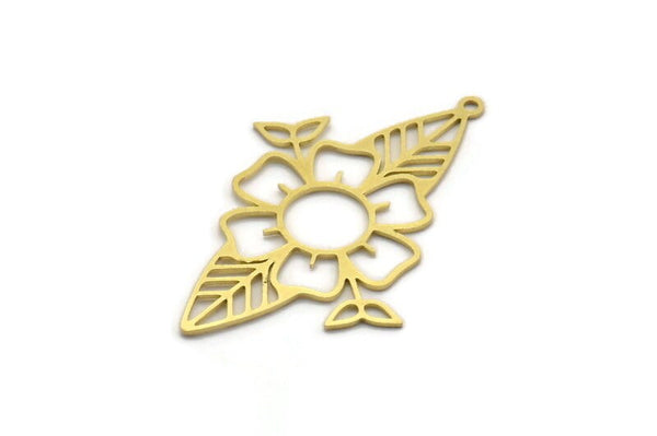 Brass Flower Charm, 4 Raw Brass Flower Charms With 1 Loop, Charm Pendants (42x28x0.60mm) A6758