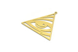 Brass Triangle Charm, 4 Raw Brass Eye Patterned Triangle Shaped Charms With 1 Loop, Findings (32x33.5x0.60mm) A6767