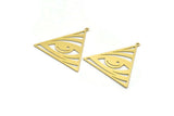 Brass Triangle Charm, 4 Raw Brass Eye Patterned Triangle Shaped Charms With 1 Loop, Findings (32x33.5x0.60mm) A6767