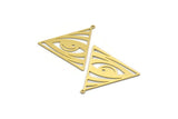 Brass Triangle Charm, 4 Raw Brass Eye Patterned Triangle Shaped Charms With 1 Loop, Findings (32x33.5x0.60mm) A6767