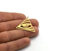 Brass Triangle Charm, 4 Raw Brass Eye Patterned Triangle Shaped Charms With 1 Loop, Findings (32x33.5x0.60mm) A6767