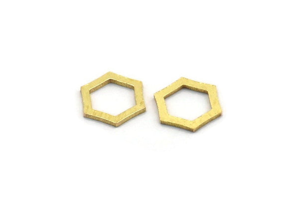 Brass Hexagon Charm, 100 Raw Brass Hexagon Rings, Connectors (8x7x0.60mm) SMP0011