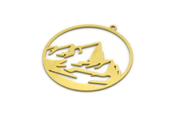 Brass Round Charm, 6 Raw Brass Mountain Charms With 1 Loop, Charm Pendants (34x32x0.60mm) SMP0020 A5553