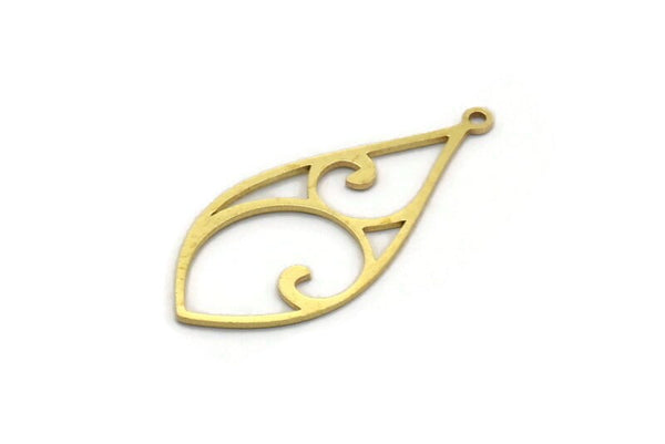 Brass Drop Charm, 24 Raw Brass Drop Shaped Charms With 1 Loop, Findings (32x14.5x0.60mm) SMP0024