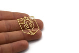 Brass Rectangle Charm, 8 Raw Brass Sun And Desert Patterned Rectangle Shaped Charms With 1 Loop, Cactus Findings (37x27x0.60mm) SMP0033