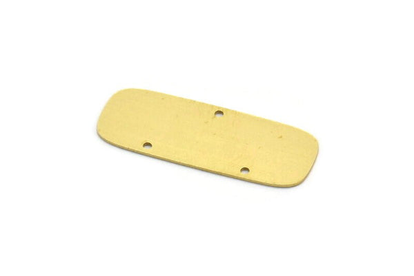Brass Rectangle Charm, 4 Raw Brass Rectangle Shaped With 3 Holes Charms, Connectors, Earring Findings (36x13.5x0.60mm) SMP0054