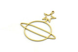 Brass Saturn Charm, 12 Raw Brass Saturn And Star Shaped Charms With 1 Loop, Pendants, Planet Findings (39x35x0.80mm) SMP0058