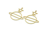 Brass Saturn Charm, 12 Raw Brass Saturn And Star Shaped Charms With 1 Loop, Pendants, Planet Findings (39x35x0.80mm) SMP0058