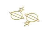 Brass Saturn Charm, 12 Raw Brass Saturn And Star Shaped Charms With 1 Loop, Pendants, Planet Findings (39x35x0.80mm) SMP0058