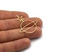 Brass Saturn Charm, 12 Raw Brass Saturn And Star Shaped Charms With 1 Loop, Pendants, Planet Findings (39x35x0.80mm) SMP0058