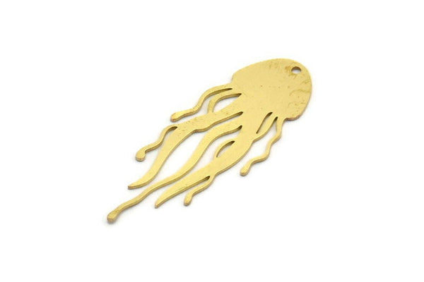 Brass Jellyfish Charm, 6 Raw Brass Jellyfish Charms With 1 Hole, Charm Pendants (43x16x0.60mm) SMP0059 A6196
