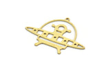 Brass Alien Charm, 10 Raw Brass Spaceship Charms With 1 Loop, Ufo Charms, Findings (26x35x0.60mm) SMP0060