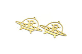 Brass Alien Charm, 10 Raw Brass Spaceship Charms With 1 Loop, Ufo Charms, Findings (26x35x0.60mm) SMP0060