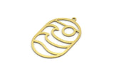 Brass Oval Charm, 12 Raw Brass Oval Charms With 1 Loop, Wavy Charms, Findings (32x20x0.60mm) SMP0061