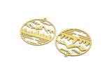 Brass Round Charm, 4 Raw Brass Mountain Charms With 1 Loop, Charm Pendants (34x32x0.60mm) SMP0062