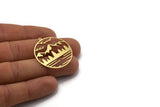 Brass Round Charm, 4 Raw Brass Mountain Charms With 1 Loop, Charm Pendants (34x32x0.60mm) SMP0062