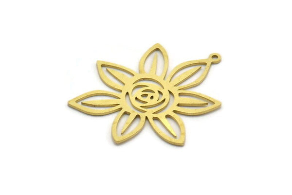 Brass Flower Charm, 12 Raw Brass Flower Shaped Charms With 1 Loop, Charm Pendants (30x27x0.60mm) SMP0063