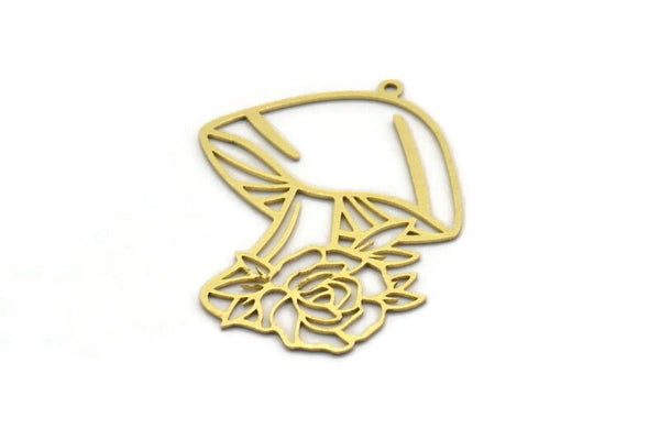Brass Mushroom Charm, 6 Raw Brass Mushroom Charms With 1 Loop, Rose Charms, Pendants, Findings (40x31x0.60mm) SMP0065