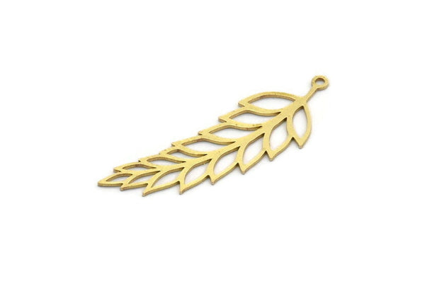 Brass Leaf Charm, 12 Raw Brass Ear Of Wheat Charms With 1 Loop, Charm Pendants (43x14x0.60mm) SMP0070