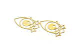 Brass Eye Charm, 8 Raw Brass Eye And Star Charms With 1 Loop, Findings (24x37.5x0.60mm) SMP0076