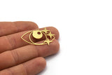 Brass Eye Charm, 8 Raw Brass Eye And Star Charms With 1 Loop, Findings (26x38.5x0.60mm) SMP0079