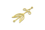 Brass Flower Charm, 24 Raw Brass Flower Charms With 2 Loops (33.5x13x0.60mm) SMP0082