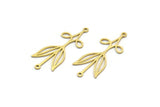 Brass Flower Charm, 24 Raw Brass Flower Charms With 2 Loops (33.5x13x0.60mm) SMP0082