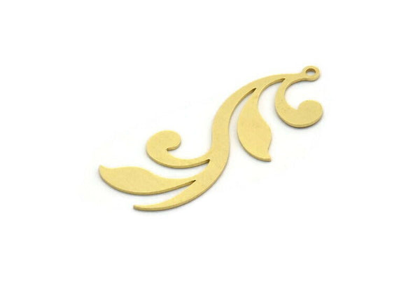 Brass Leaf Charm, 8 Raw Brass Branch Charms With 1 Loop, Charm Pendants, Findings (40x14x0.60mm) SMP0108