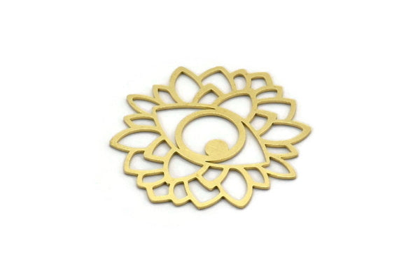 Brass Flower Charm, 6 Raw Brass Eye Charms, Charm Pendants, Findings (35x34x0.60mm) SMP0118
